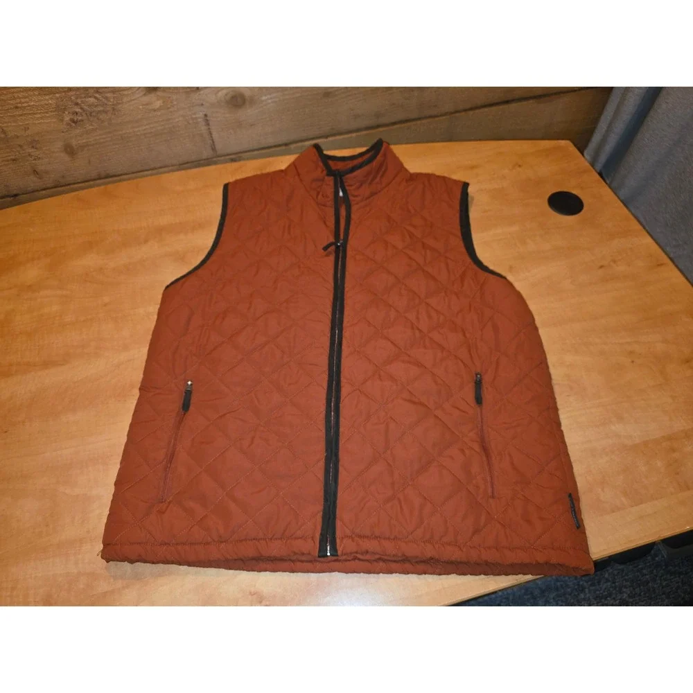 Field & Stream Mens XL Quilted Vest Rust Orange Full Zip Padded Outdoor Gilet